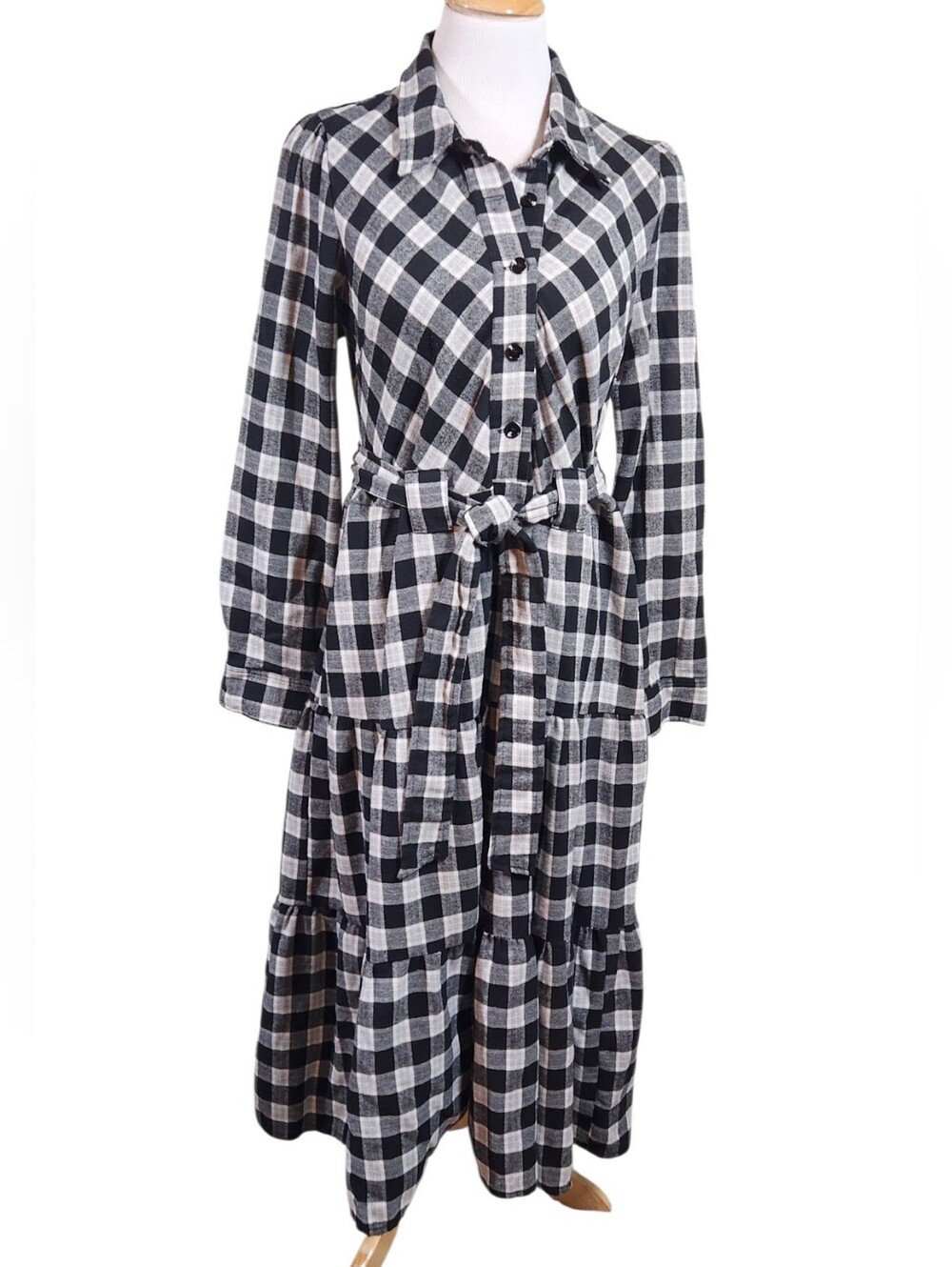 AndTheWhy Black & White Plaid Buffalo Checked Flannel Shirt Dress,sz Lg